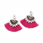 Neon Pink Tassel Crystal Drop Statement Earrings